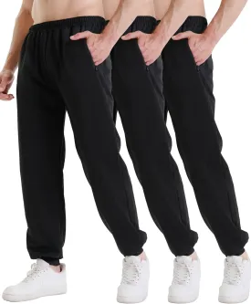 3 Pack Sweatpants for Men Athletic Gym Workout Mens Joggers with Zipper Pockets Active Running Pants