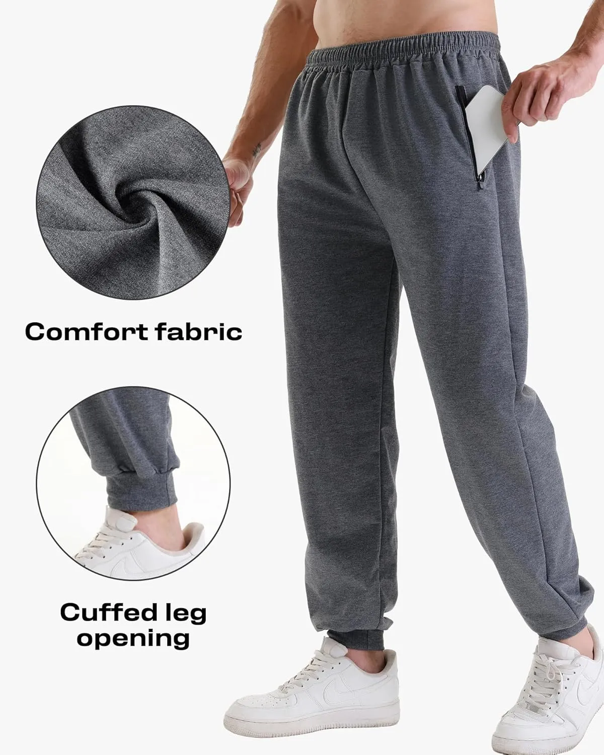 3 Pack Sweatpants for Men Athletic Gym Workout Mens Joggers with Zipper Pockets Active Running Pants