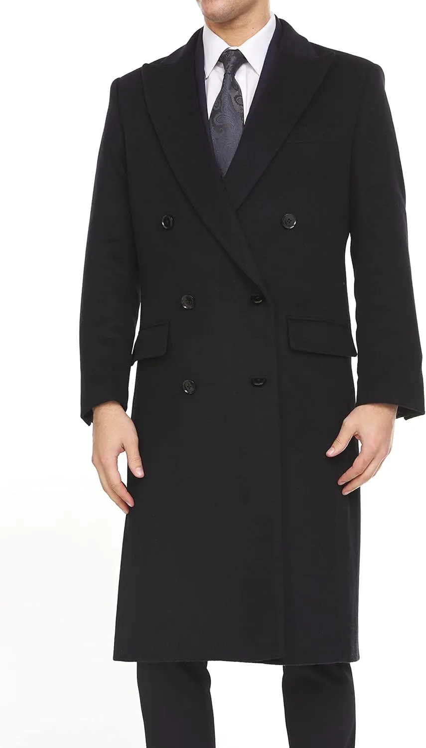 Adam Baker Men's Overcoat Single & Double Breasted Luxury Wool/Cashmere Full Length Topcoat