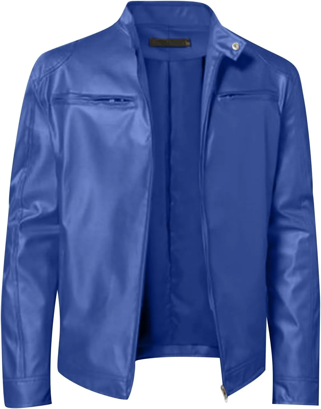 ADHOWBEW Mens Leather Jacket Stand Collar Windbreaker Zip Up Fashion Motorcycle Jackets