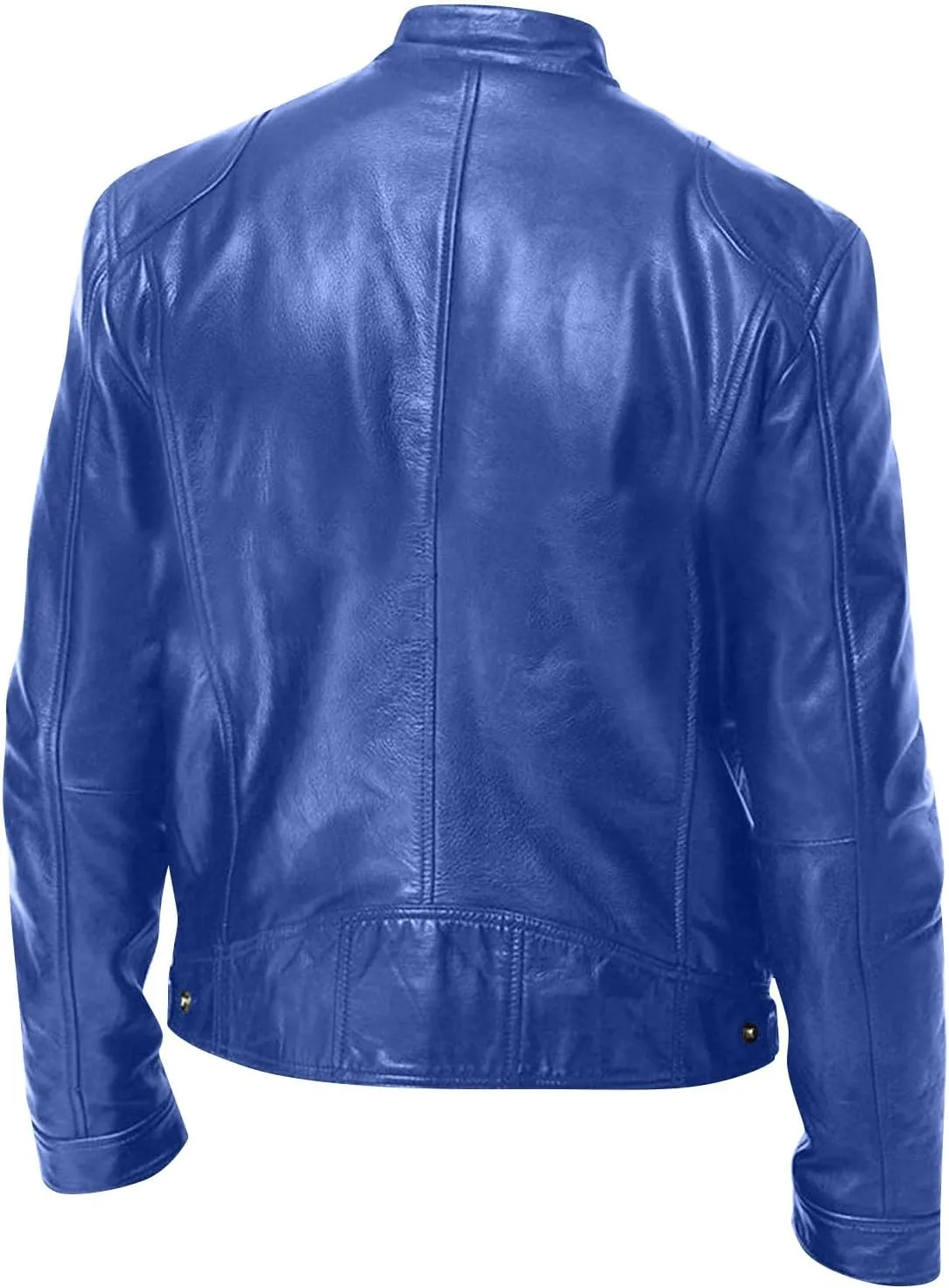 ADHOWBEW Mens Leather Jacket Stand Collar Windbreaker Zip Up Fashion Motorcycle Jackets