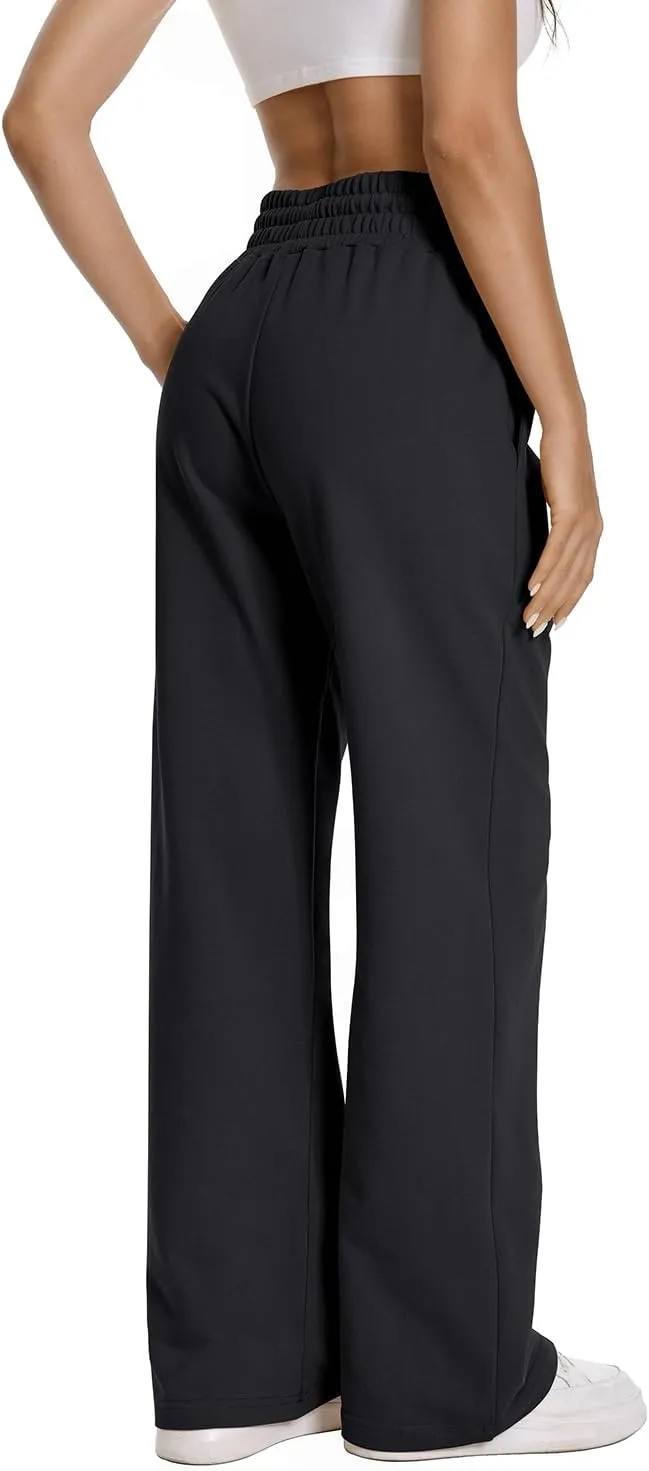 Auriviz Womens High Waisted Drawstring Sweatpants Straight Leg Pants Side Hidden Pockets Sweat Pants 30 Inseam