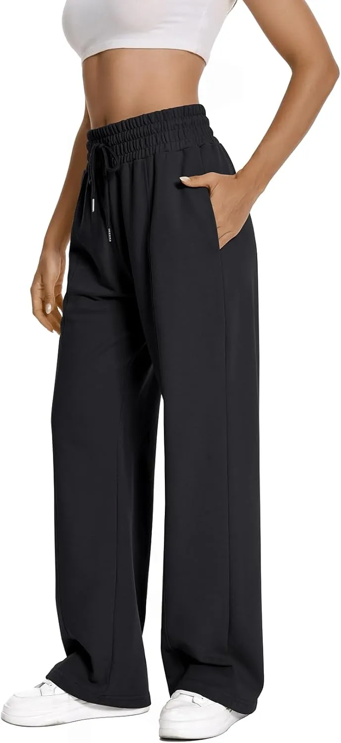 Auriviz Womens High Waisted Drawstring Sweatpants Straight Leg Pants Side Hidden Pockets Sweat Pants 30 Inseam