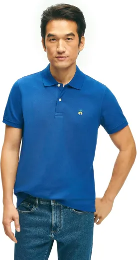 Brooks Brothers Men's Regular Fit Cotton Pique Stretch Logo Short Sleeve Polo Shirt, Blue, Medium
