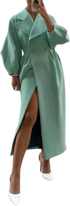 CHARTOU Women's Elegant Lapel Collar Princess-Core Double-Breasted Wool Blend Trench Overcoat