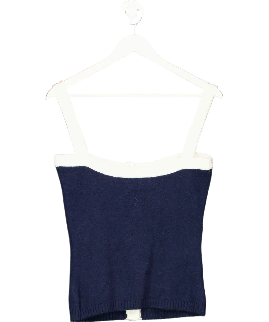 Cloeys Blue Cashmere Tank Top Navy & White UK XS