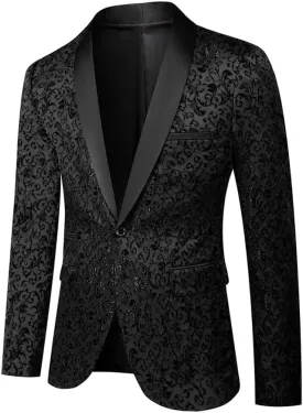 Cloudstyle Mens Floral Jacquard Dress Suit Jacket 1 Button Print Tux Blazer Sport Coat