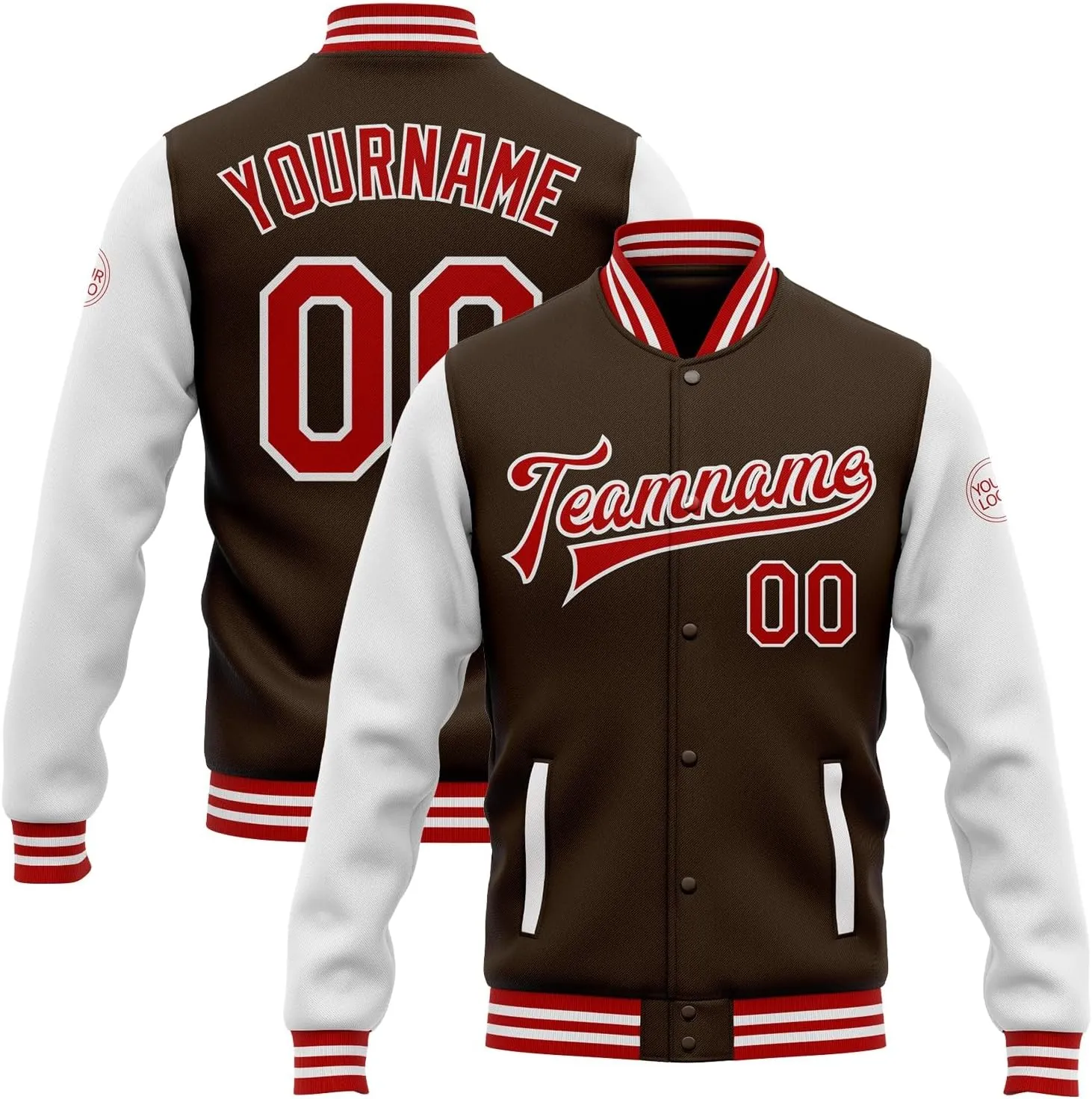 Custom Name Team Name Number Brown Red-White Bomber Full-Snap Two Tone Jacket