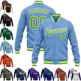 Custom Purple Purple-White Bomber Full-Snap Jacket Men's Classic Button Warm Jacket Personalized Name Number
