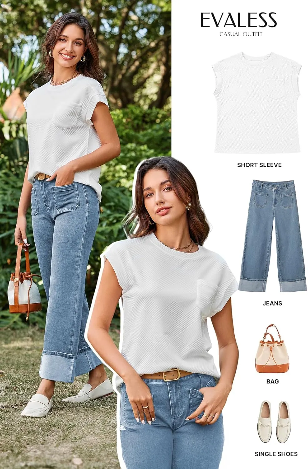 EVALESS Womens Summer Tops Crewneck Cap Sleeve Dressy Casual Business Textured Solid Loose Basic T Shirts Tee Blouses