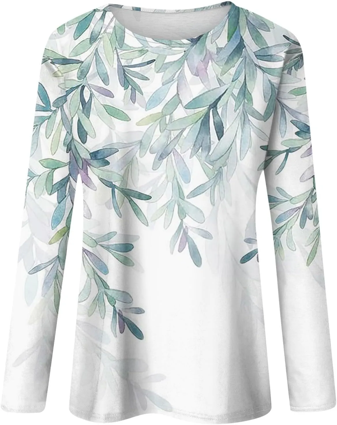 Fall Shirts for Women 2024 Dressy Casual Long Sleeve Crewneck Blouses Floral Print Tunic Tops Cotton Tshirt