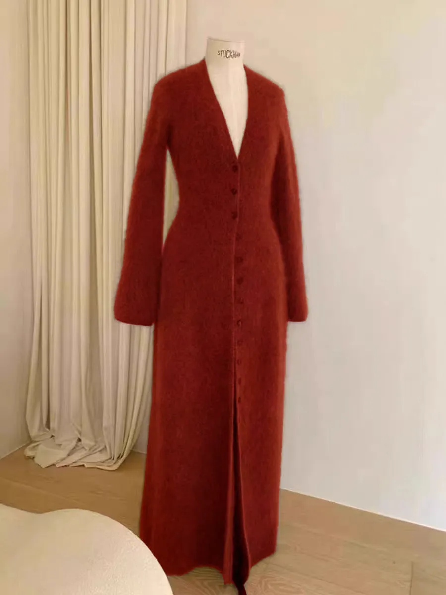 Fashionkova datenight fall outfits Fall/Winter 2024 French Style Long Waist Slimming Knitted Cardigan High-Grade Temperament Sweater Coat for Women