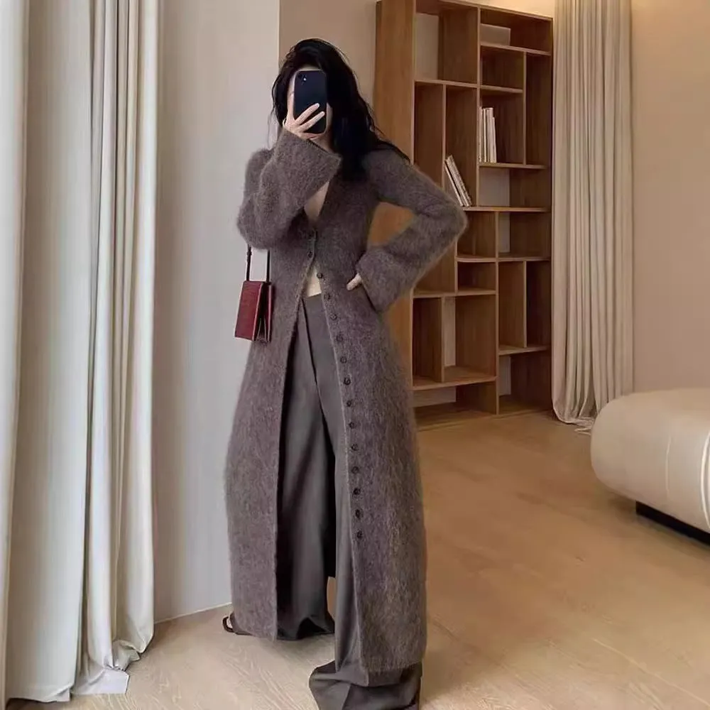 Fashionkova datenight fall outfits Fall/Winter 2024 French Style Long Waist Slimming Knitted Cardigan High-Grade Temperament Sweater Coat for Women