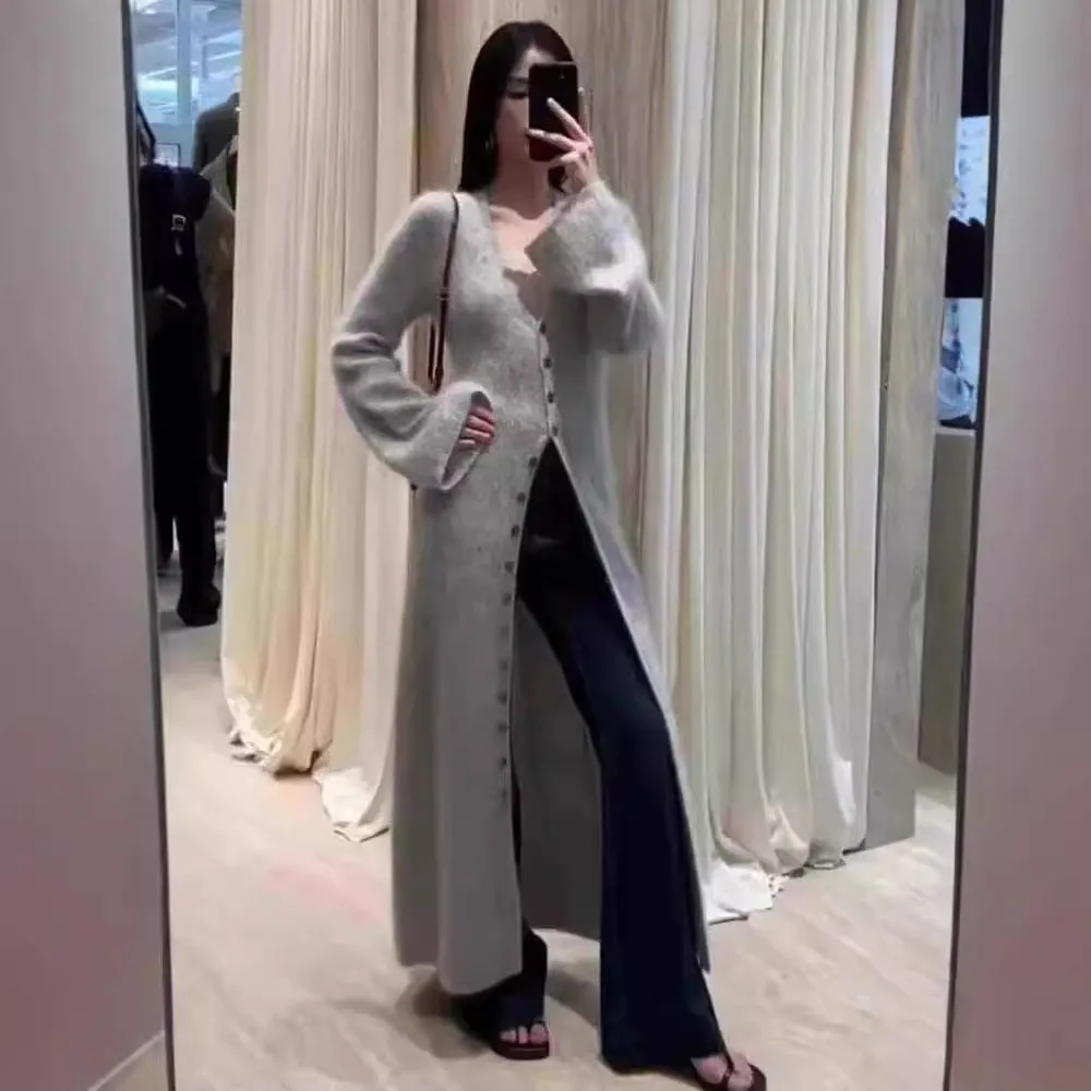 Fashionkova datenight fall outfits Fall/Winter 2024 French Style Long Waist Slimming Knitted Cardigan High-Grade Temperament Sweater Coat for Women