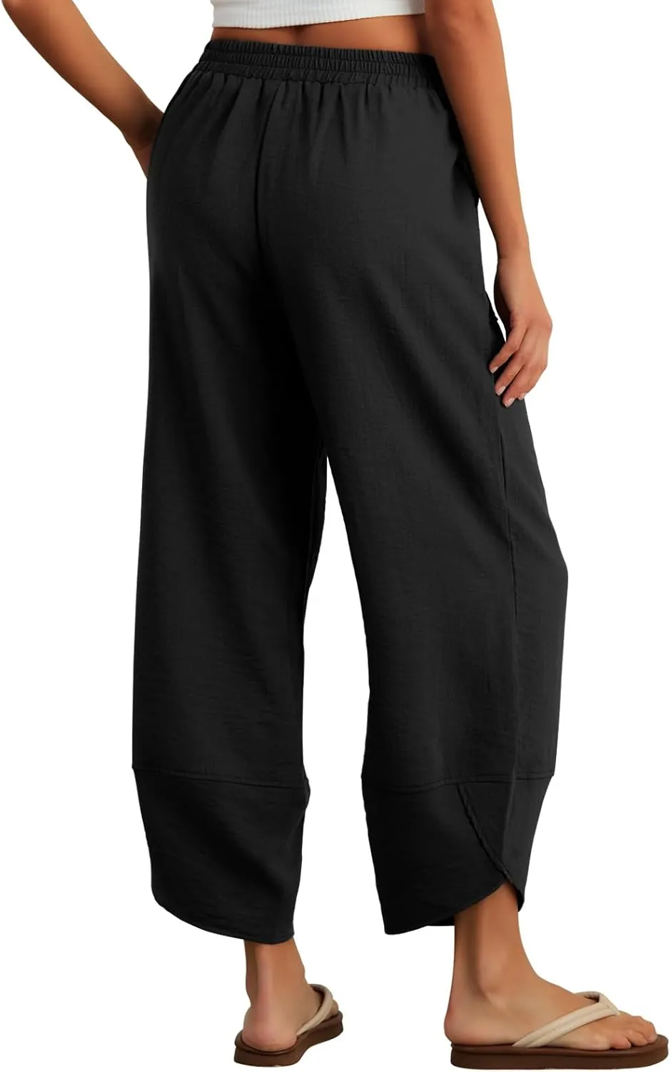 Feiersi Womens Baggy Wide Leg Pants Elastic Waisted Casual Palazzo Harem Pants Summer Beach Trousers