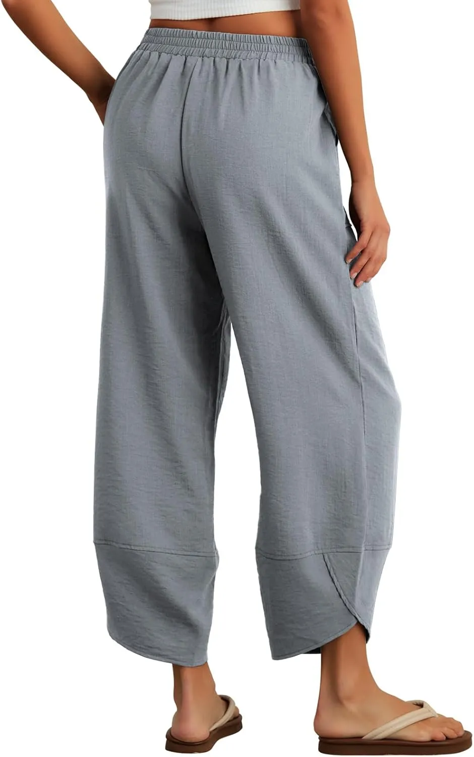 Feiersi Womens Baggy Wide Leg Pants Elastic Waisted Casual Palazzo Harem Pants Summer Beach Trousers