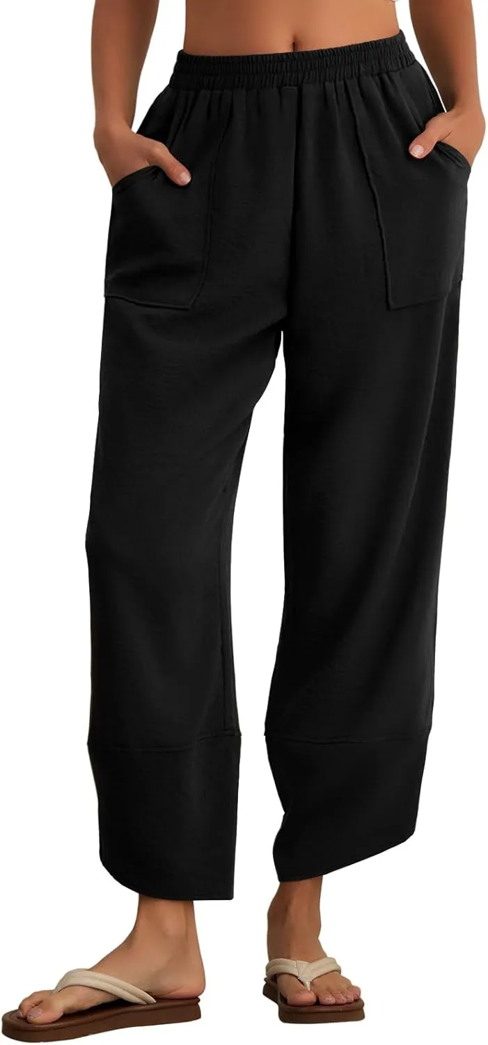 Feiersi Womens Baggy Wide Leg Pants Elastic Waisted Casual Palazzo Harem Pants Summer Beach Trousers