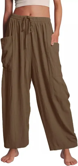 Flygo Women's Wide Leg Pants Summer Casual Loose Fit Beach Palazzo Harem Pants with Pockets