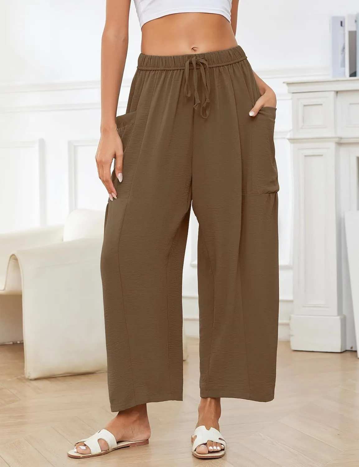 Flygo Women's Wide Leg Pants Summer Casual Loose Fit Beach Palazzo Harem Pants with Pockets