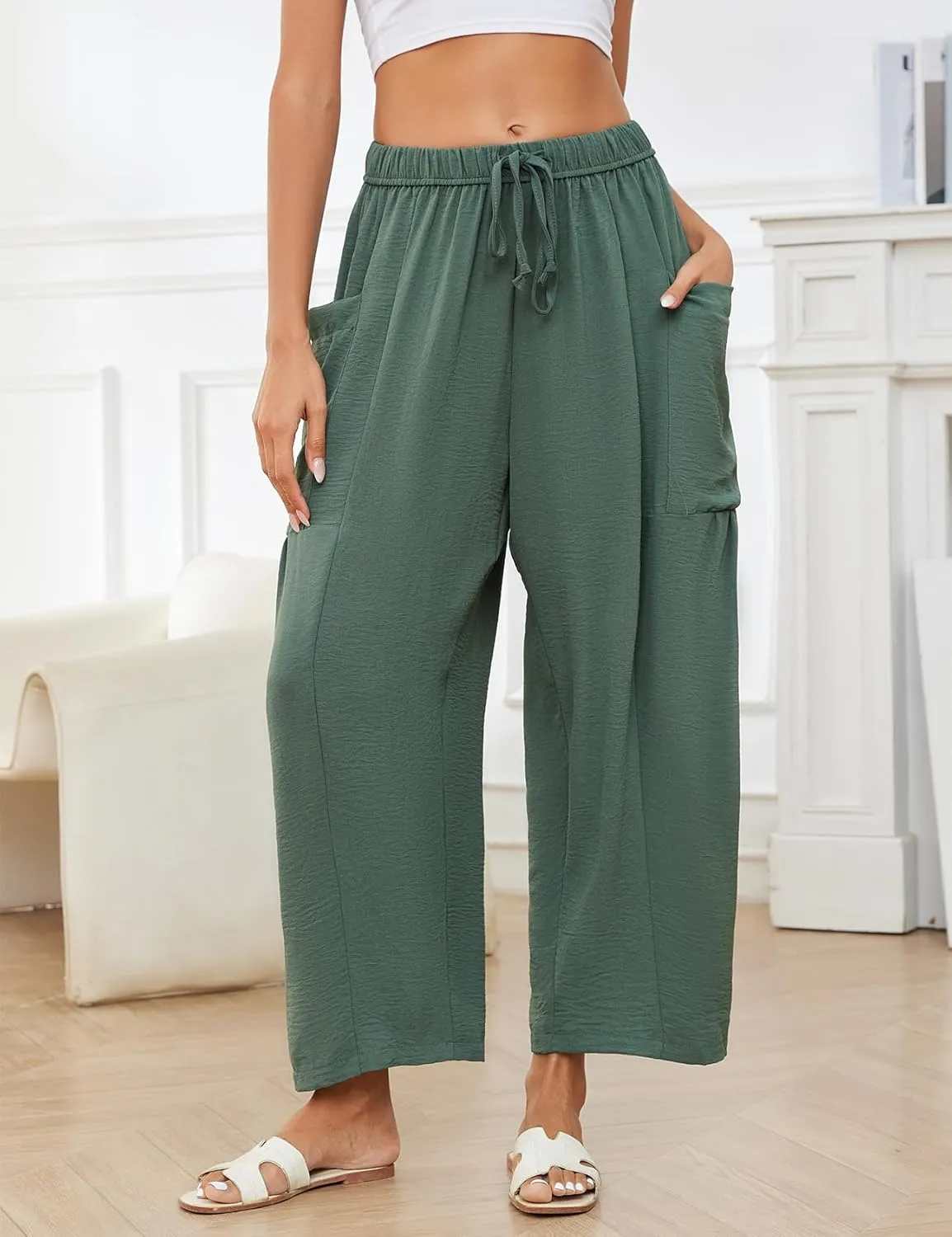 Flygo Women's Wide Leg Pants Summer Casual Loose Fit Beach Palazzo Harem Pants with Pockets
