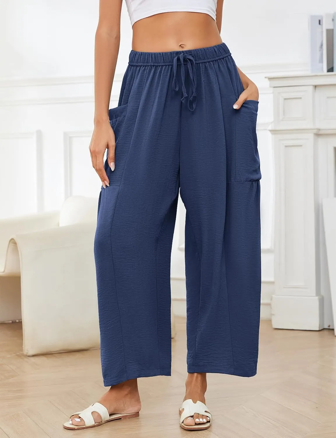 Flygo Women's Wide Leg Pants Summer Casual Loose Fit Beach Palazzo Harem Pants with Pockets