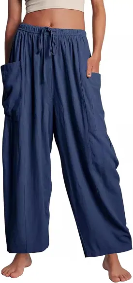 Flygo Women's Wide Leg Pants Summer Casual Loose Fit Beach Palazzo Harem Pants with Pockets