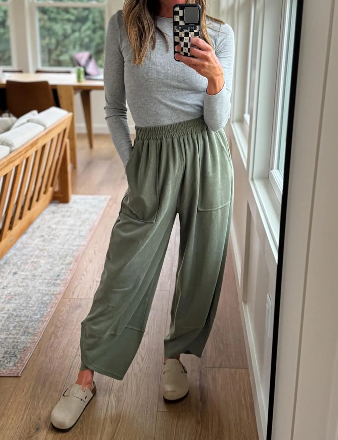 Hooever Women's Wide Leg Harem Pants Baggy Elastic Waisted Cotton Palazzo Pants Summer Beach Trousers