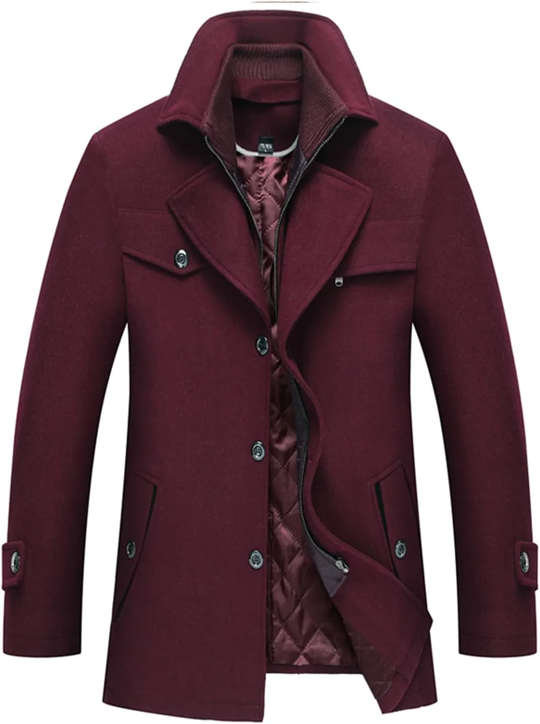INVACHI Men's Wool Blend Coat Warm Winter Trench Coat with Detachable Soft Scarf Single Breasted Pea Coat