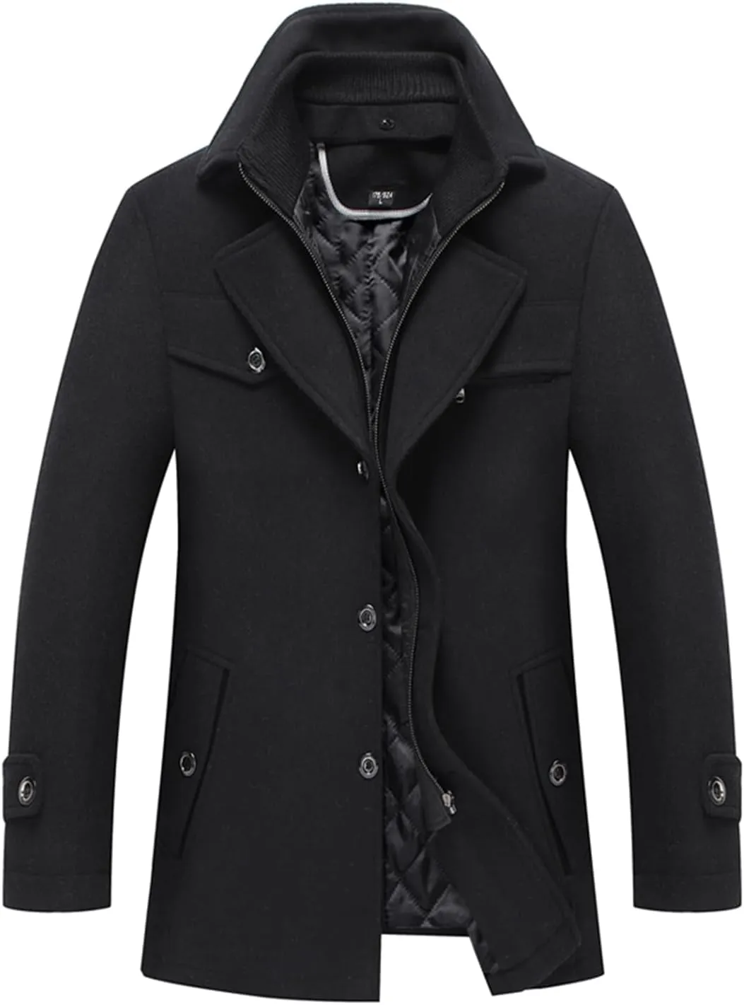 INVACHI Men's Wool Blend Coat Warm Winter Trench Coat with Detachable Soft Scarf Single Breasted Pea Coat