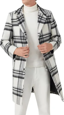 INVACHI Men's Wool Blend Long Trench Coat Notched Collar Single Breasted Overcoat Warm Winter Pea Coat