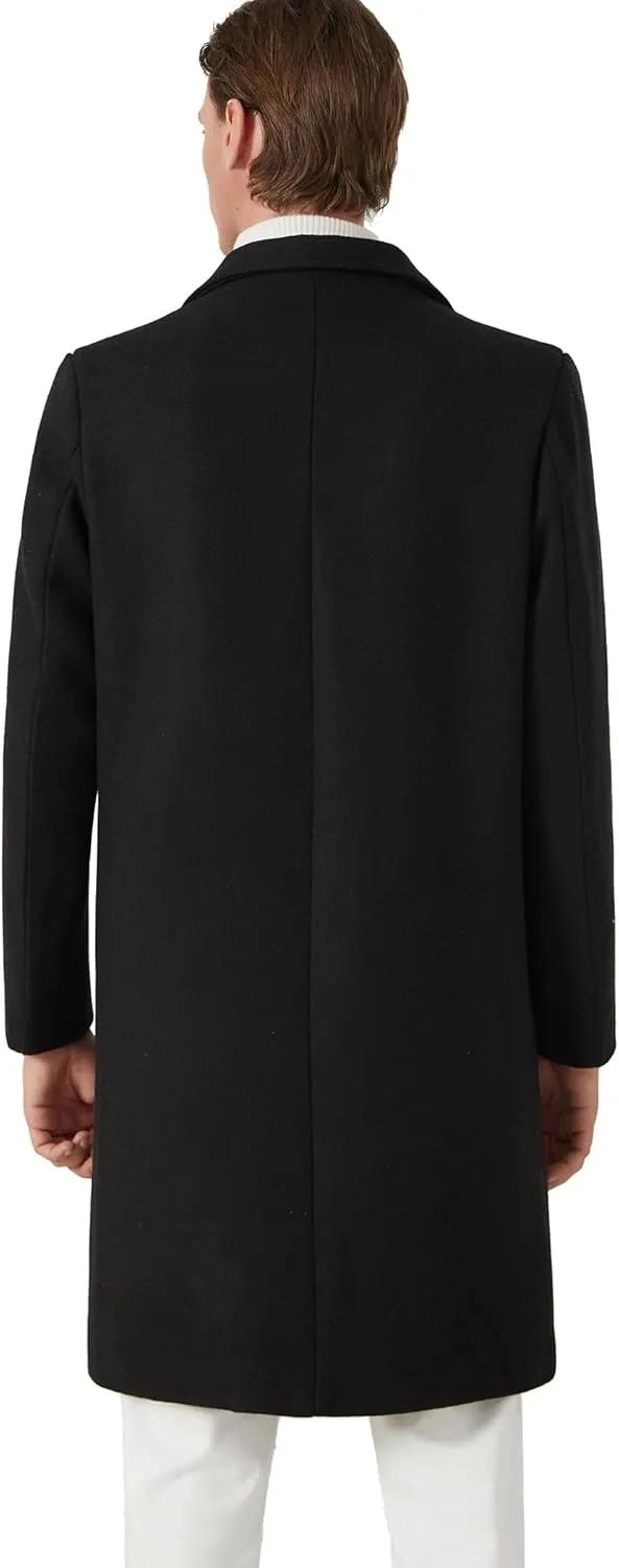 INVACHI Men's Wool Blend Long Trench Coat Notched Collar Single Breasted Overcoat Warm Winter Pea Coat