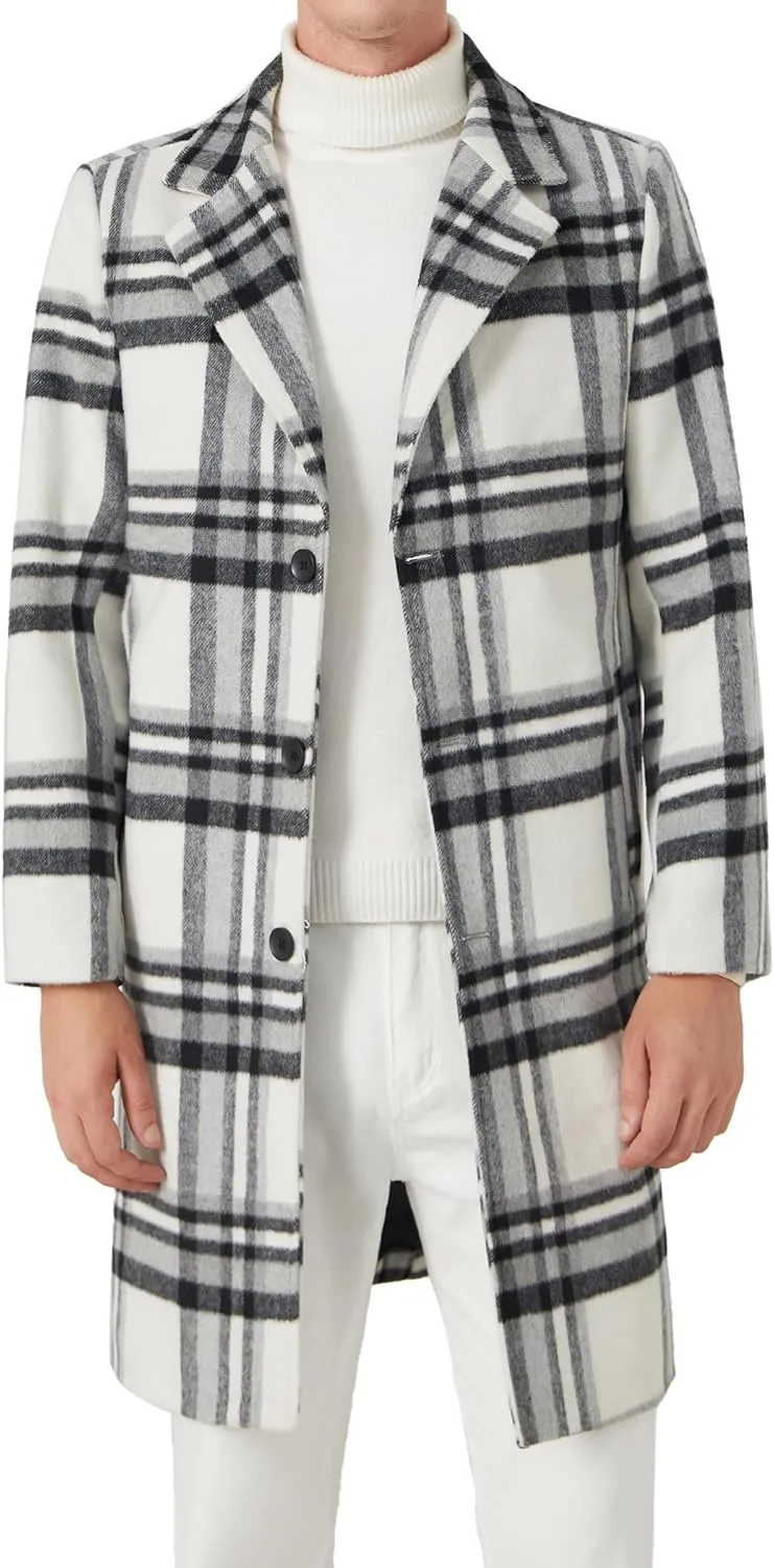 INVACHI Men's Wool Blend Long Trench Coat Notched Collar Single Breasted Overcoat Warm Winter Pea Coat