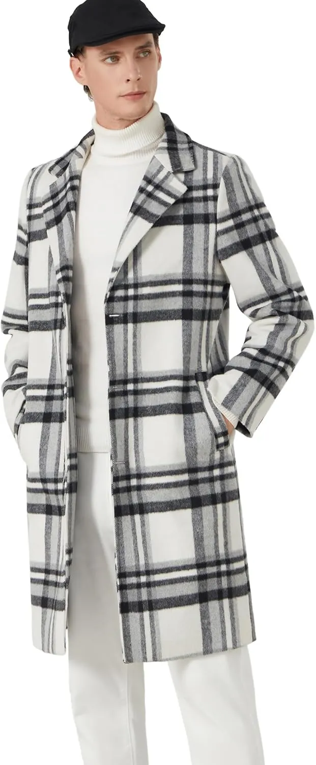 INVACHI Men's Wool Blend Long Trench Coat Notched Collar Single Breasted Overcoat Warm Winter Pea Coat