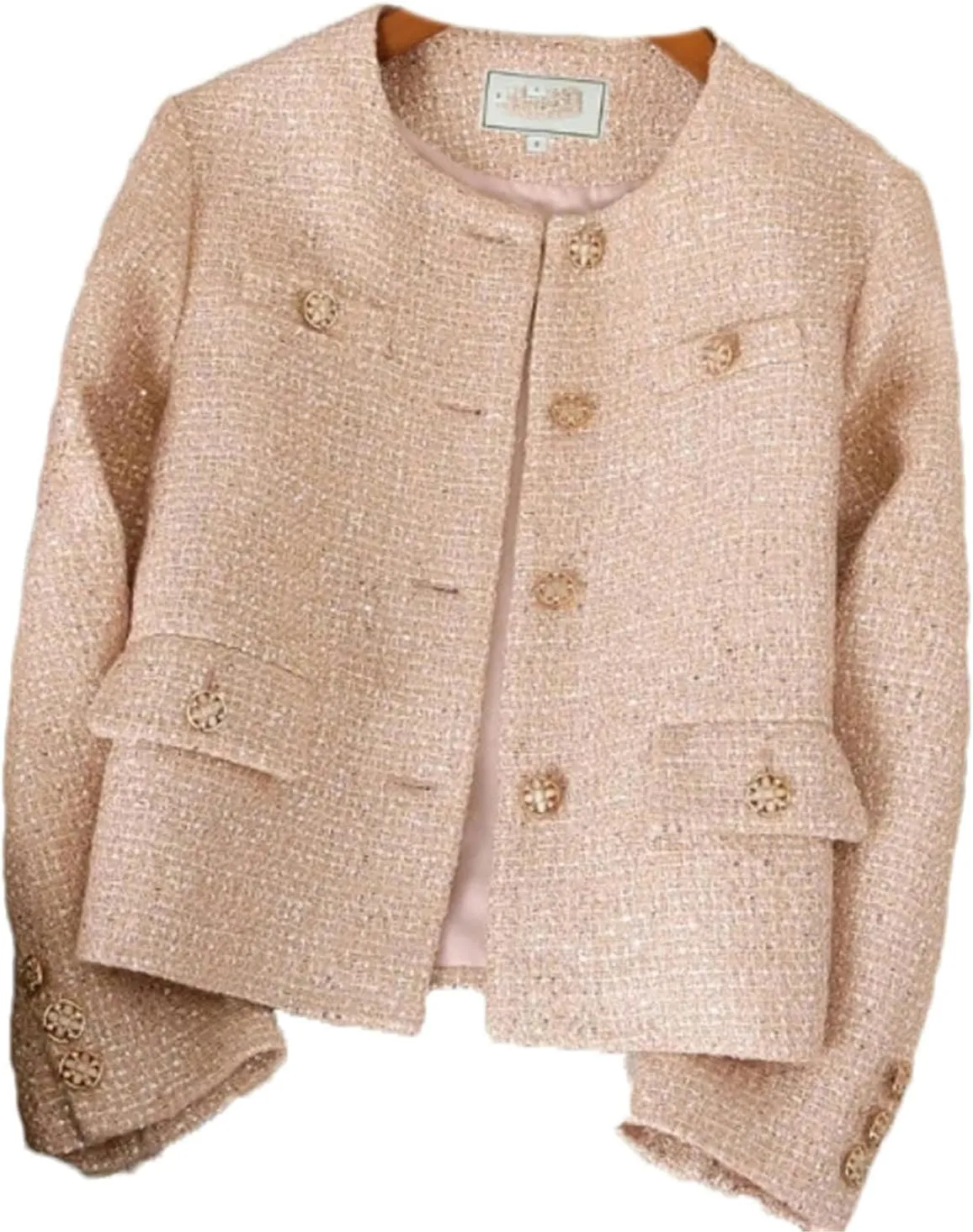 JXQXHCFS Fall Winter French Tweed Wool Sweet Pink Jackets Coat Women's Chic Female Outerwear Coats Suit