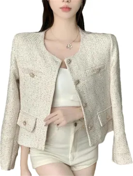 JXQXHCFS Fall Winter French Tweed Wool Sweet Pink Jackets Coat Women's Chic Female Outerwear Coats Suit
