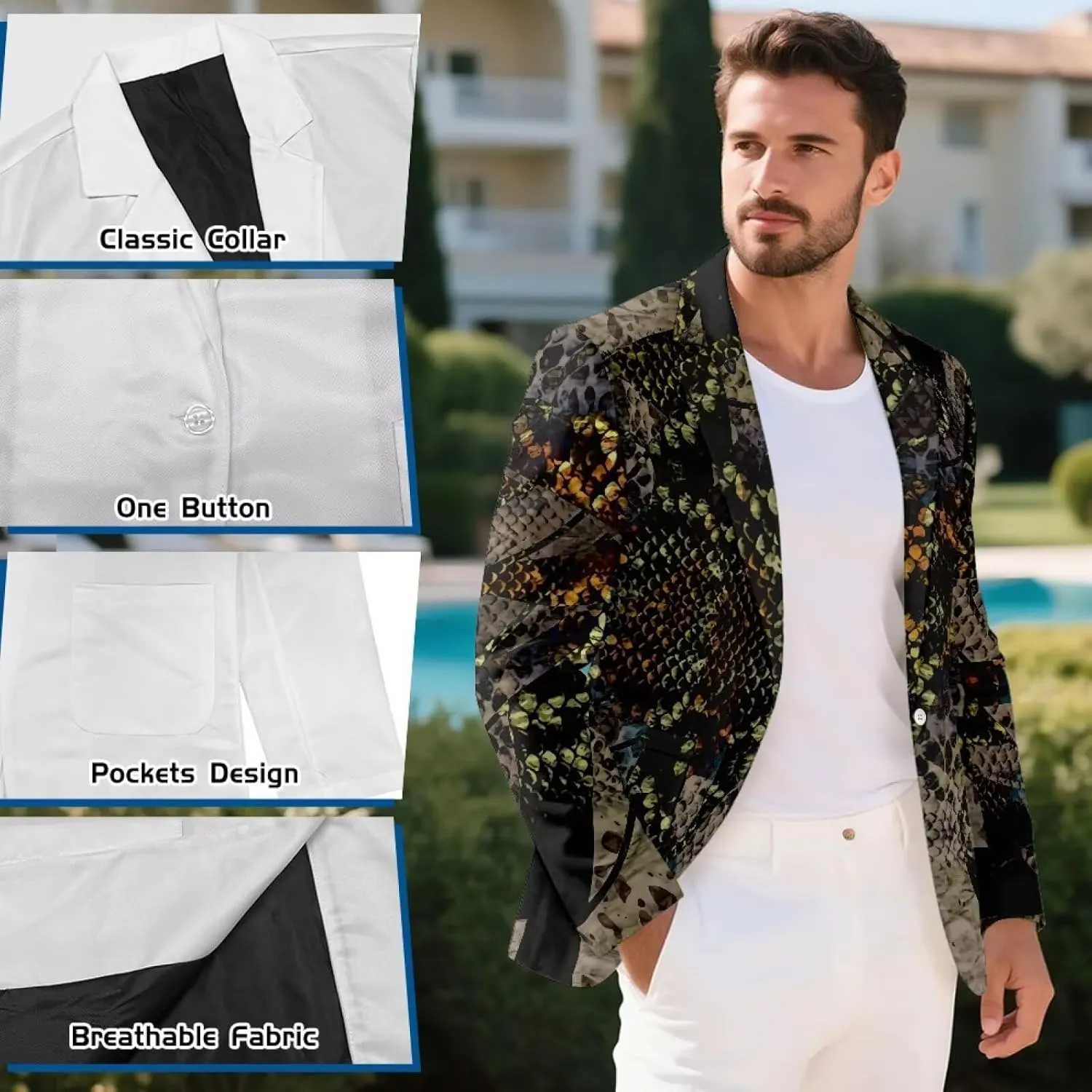 Mens Blazer Casual Linen Sport Coat Jacket for Men, 1 Buttons Long-Sleeved Blazer for Business, Wedding