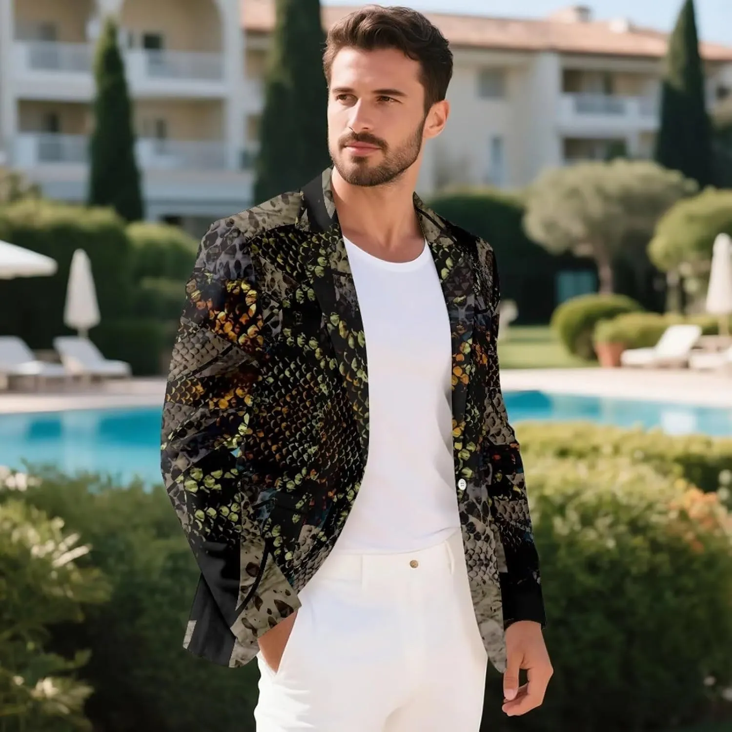 Mens Blazer Casual Linen Sport Coat Jacket for Men, 1 Buttons Long-Sleeved Blazer for Business, Wedding