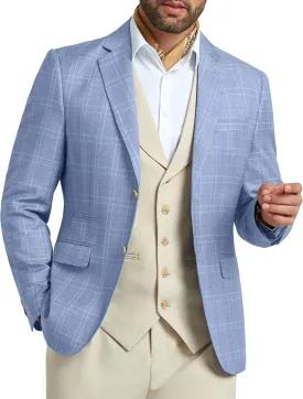 Mens Blazer Slim Fit Stripes Plaid Casual Suit Jacket for Men Two Buttons Business Lapel Sport Coats