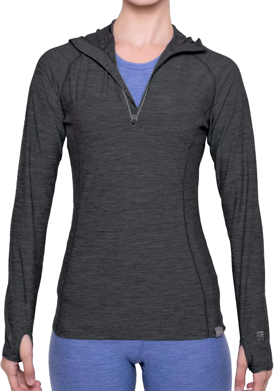 MERIWOOL Womens Base Layer Hoodie Lightweight Merino Wool Long Sleeve Thermal