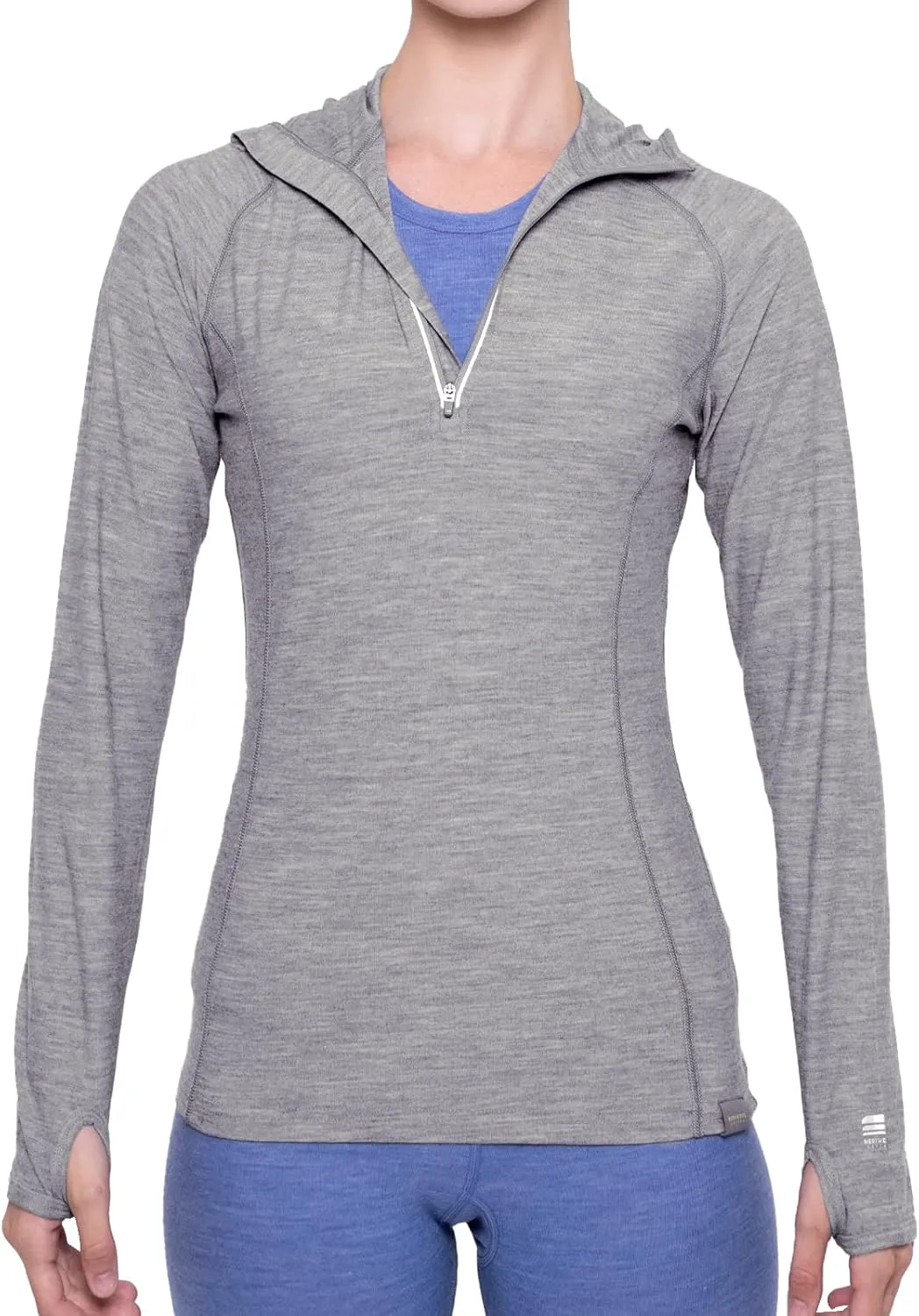 MERIWOOL Womens Base Layer Hoodie Lightweight Merino Wool Long Sleeve Thermal