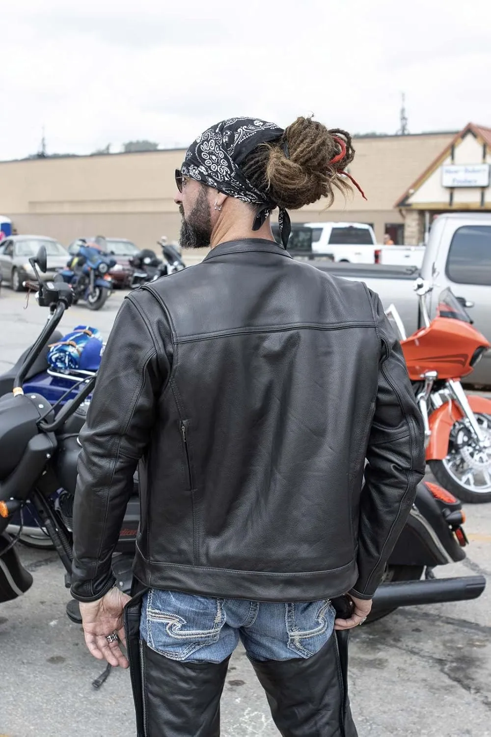 Milwaukee Leather MLM1506 Men's Black Premium Leather Motorcycle Jacket w/Utility Pockets Cool-Tec Leather Treatement