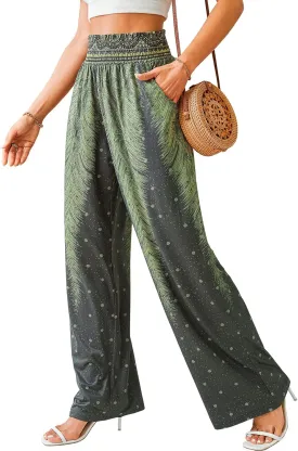 QIANXIZHAN Women's Boho Pants, Wide Leg High Waist Harem Pants Hippie Yoga Clothes with Pockets