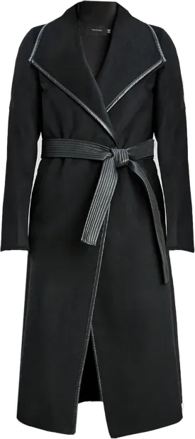 TAHARI Tahari Women's Black Juliette Double Face Wool Belted Coat with Faux Leather Trim (XS)