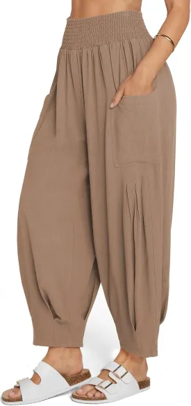 TARSE Women Linen Boho Pants Summer Casual Loose High Waist Cargo Lounge Harem Pant 2025 Beach Travel Vacation Outfits