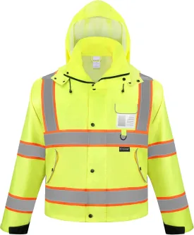 TICONN Reflective Rain Jacket Safety Jacket, Waterproof Hi Vis Rain Coat, Class III High Visibility Coat (Yellow&Black, S)