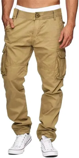 TOLOER Men's Cotton Cargo Pant Outdoor Sport Pants Multi-Pocket Casual Loose Fit