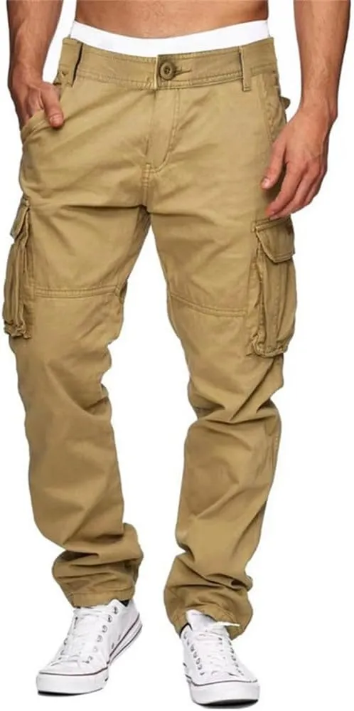 TOLOER Men's Cotton Cargo Pant Outdoor Sport Pants Multi-Pocket Casual Loose Fit