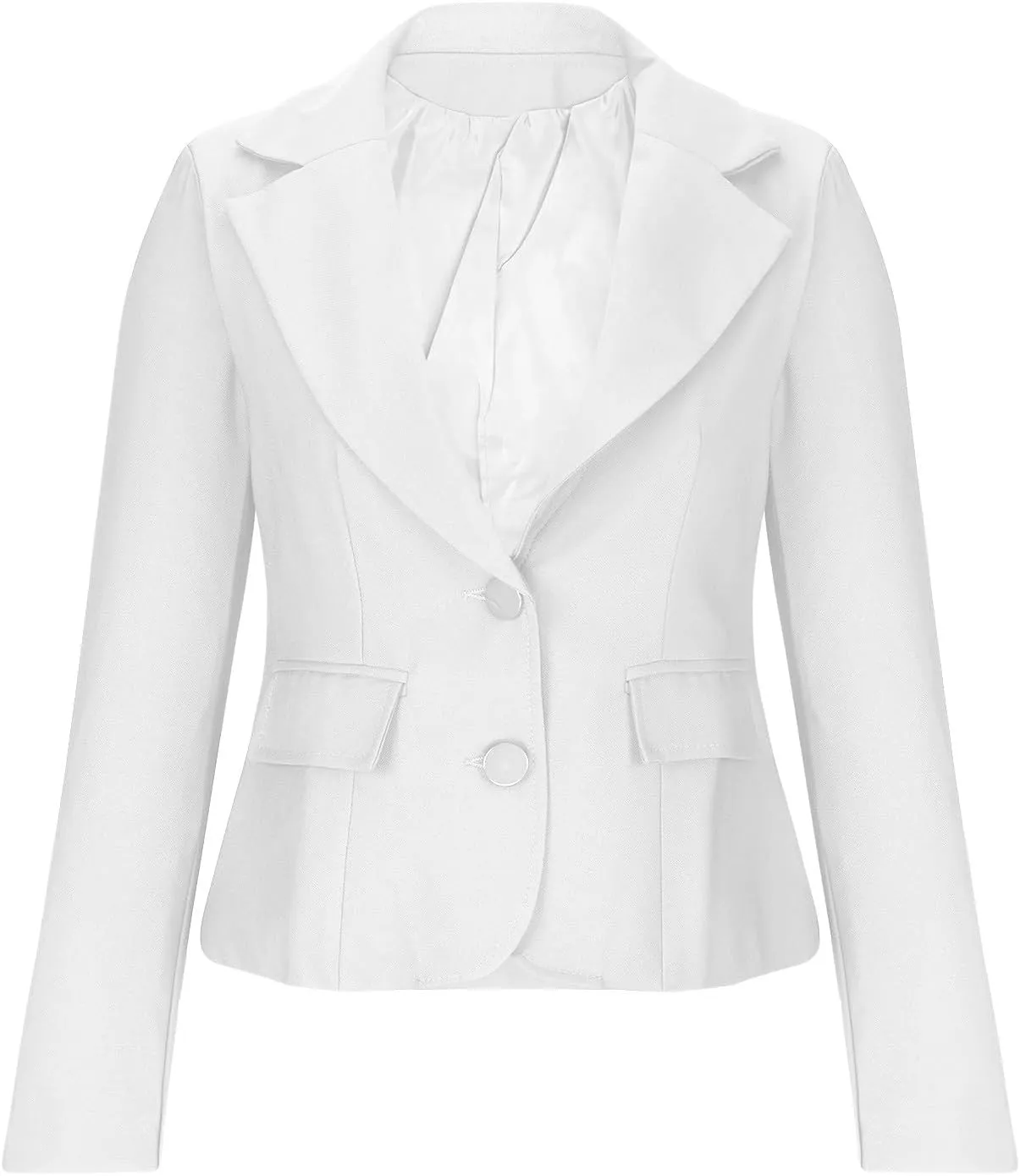 Women's Casual Work Office Blazer Double Notch Lapel Sharp Shoulder Pad Single Tunic Button Peplum Comfy Suit Jacket