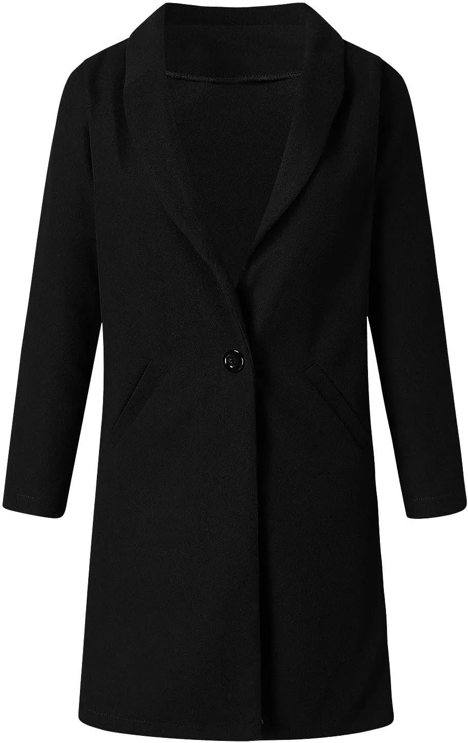 Women's Lapel Collar Wool Pea Coat Long Sleeve Casual Mid-Long Overcoats One Button Business Trench Coat Winter Jacket