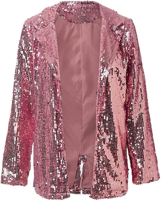 Women's Sequin Blazer Party Lapel Collar, Event Wedding Long Sequin Blazer Jacket, Disco Sequin Coat Multicolor